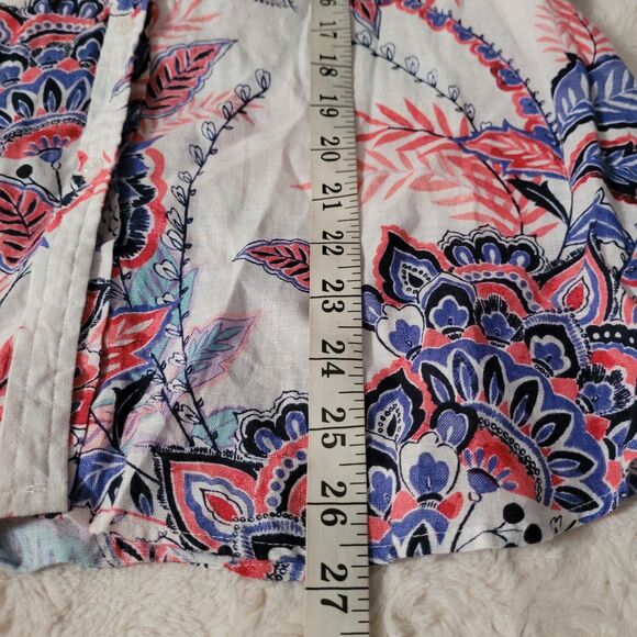 Charter Club Linen Top Womens Size Medium Floral Button Up Long Sleeve - Picture 5 of 6